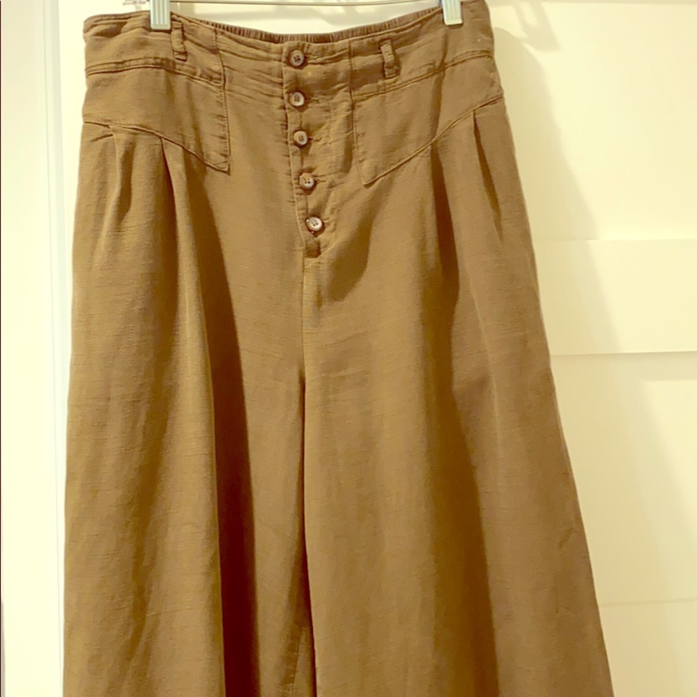 Army green linen ankle pants for summer